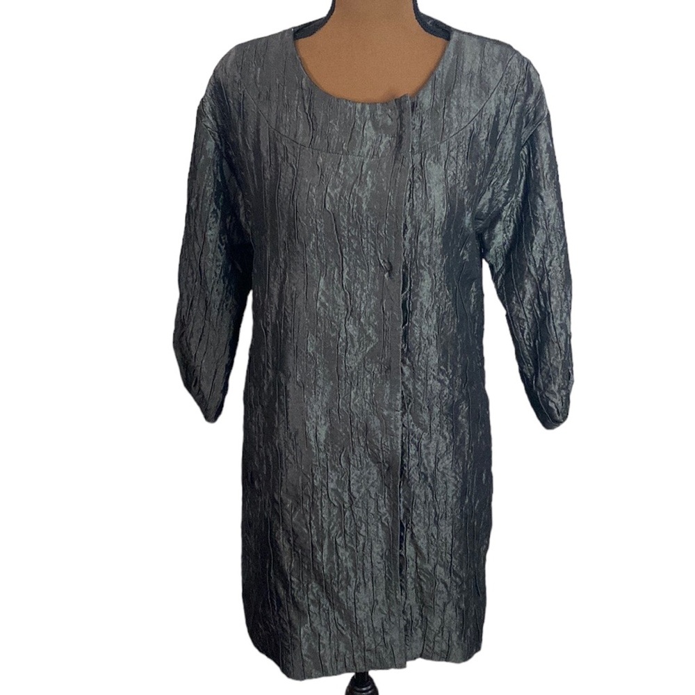 Apostrophe crinkle textured collarless longline overcoat size S